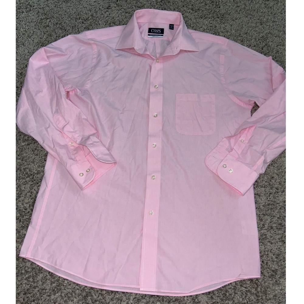 Chaps Pink Dress Shirt Wrinkle Free‎ Long Sleeve Regular Fit 15-15 1/2
